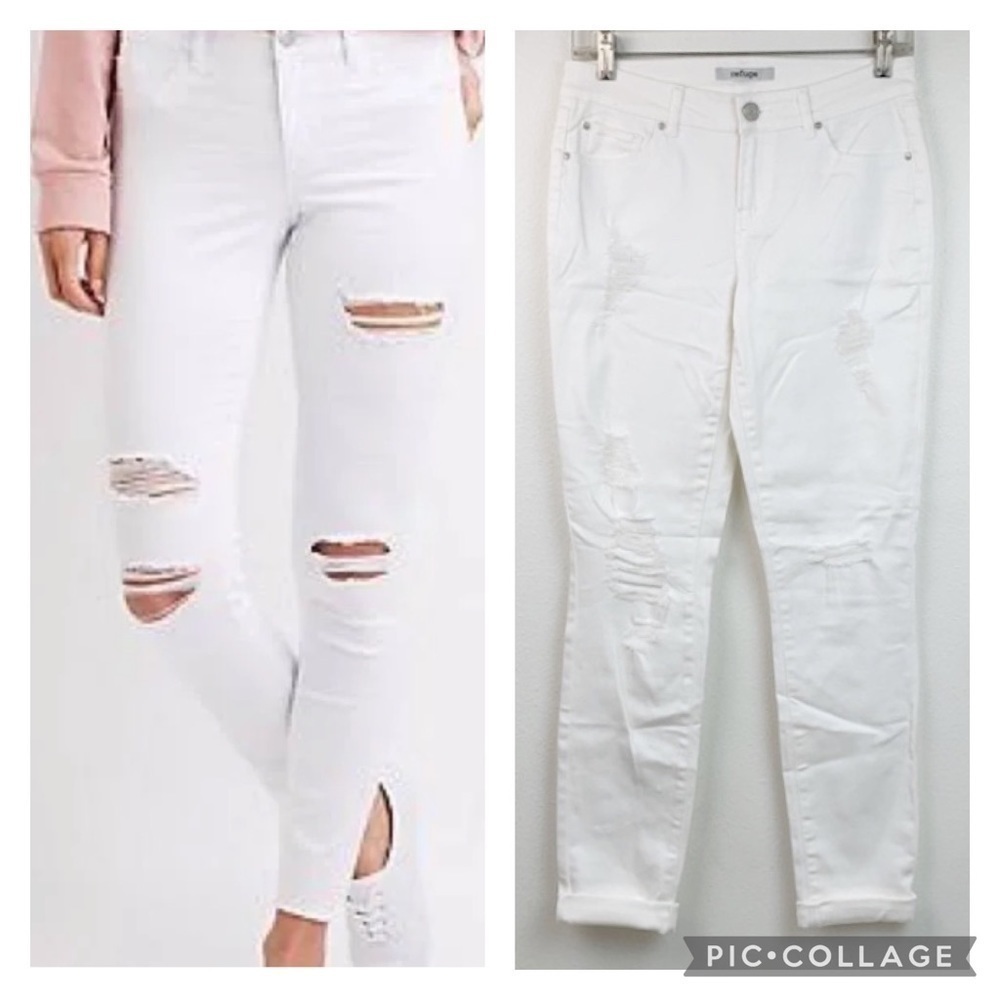 NEW Refuge distressed destroyed white stretch denim jeans, mid rise skinny pants
